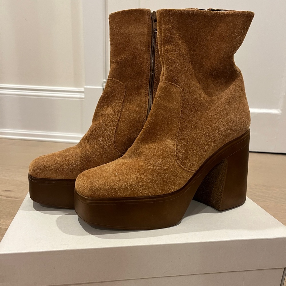 Brown Suede Platform Ankle Boots